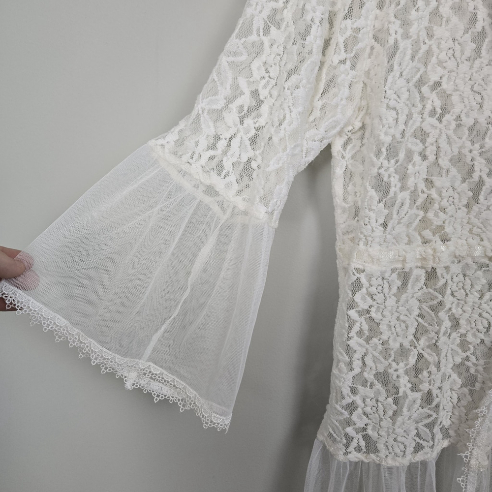 Patagon Womens Lace Ethereal Sheer Kimono Large Bell Sleeve Fairy Whimsical Boho - Picture 4 of 9